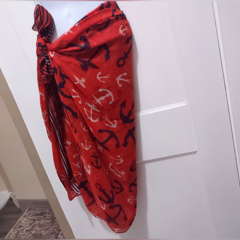 2 Chic Red & Blue Anchor Scarf Wrap
